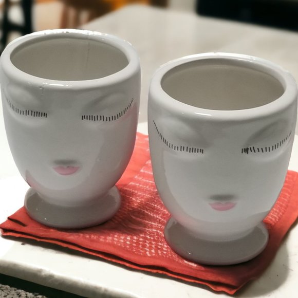 Celfie Countertop Plant Vase White Ceramic Handmade Whimsical Face Floral Pot - Picture 12 of 16